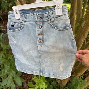 KanCan Light Blue Distressed Mini Skirt